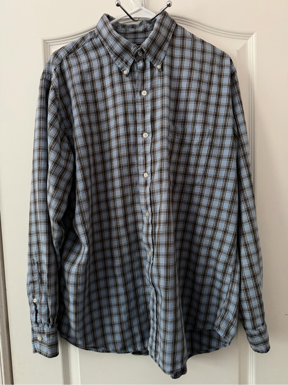 Lands' End Vintage Flannel Shirt Blue Brown Plaid Men's L 16-16.5